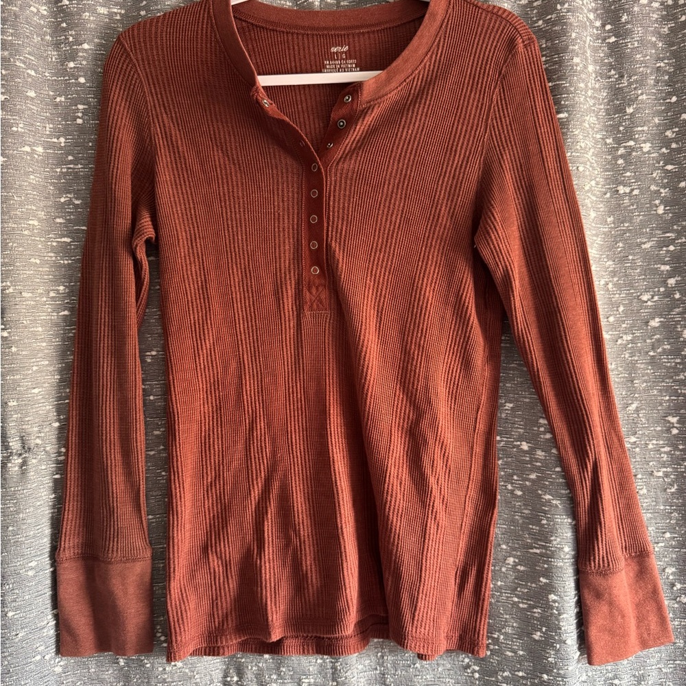 Aerie Long Sleeve Henley in Warm Rust